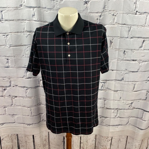 Peter Millar Men's TAILORED FIT Short Sleeve Cotton Black Plaid Polo Shirt Large - Picture 3 of 8